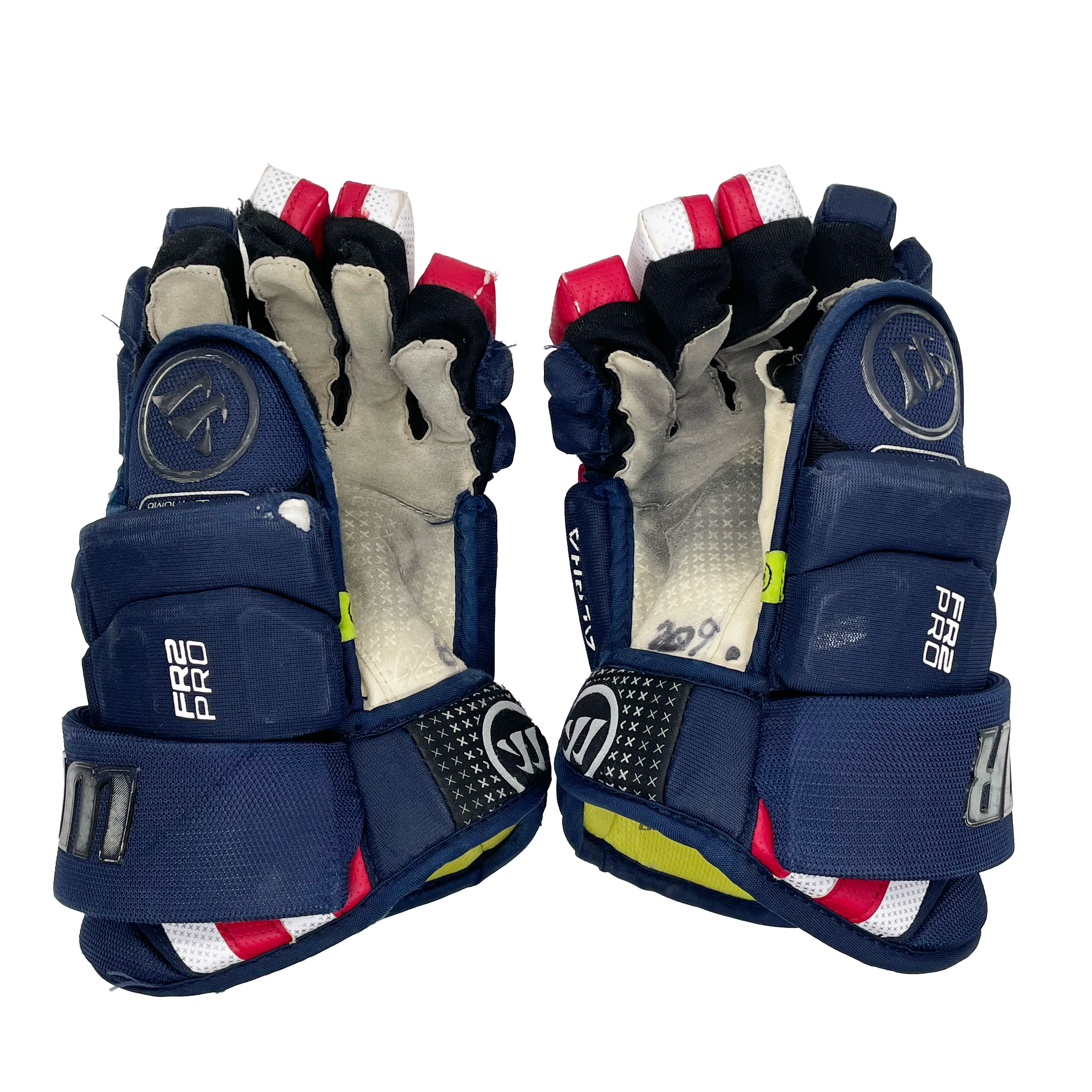 Warrior Alpha FR Pro - Gant de hockey Pro Stock d'occasion (bleu marine/rouge/blanc)